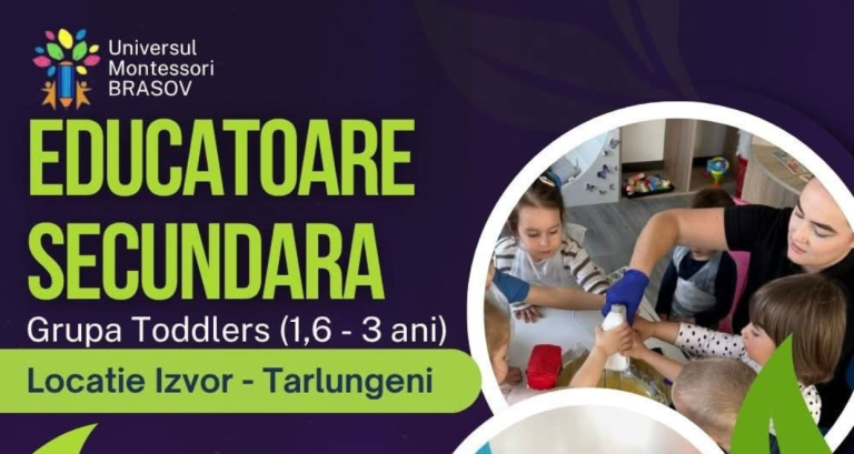 Universul Montessori angajează Educatoare Secundară pentru grupa Toddlers (1,6 – 3 ani)