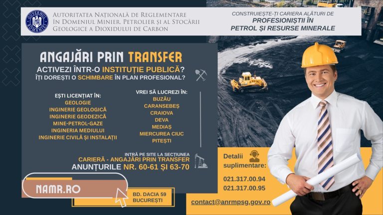 Autoritatea Națională de Reglementare în Domeniul Minier, Petrolier și al Stocării Geologice a Dioxidului de Carbon (ANRMPSG) scoate la concurs un număr insemnat de posturi